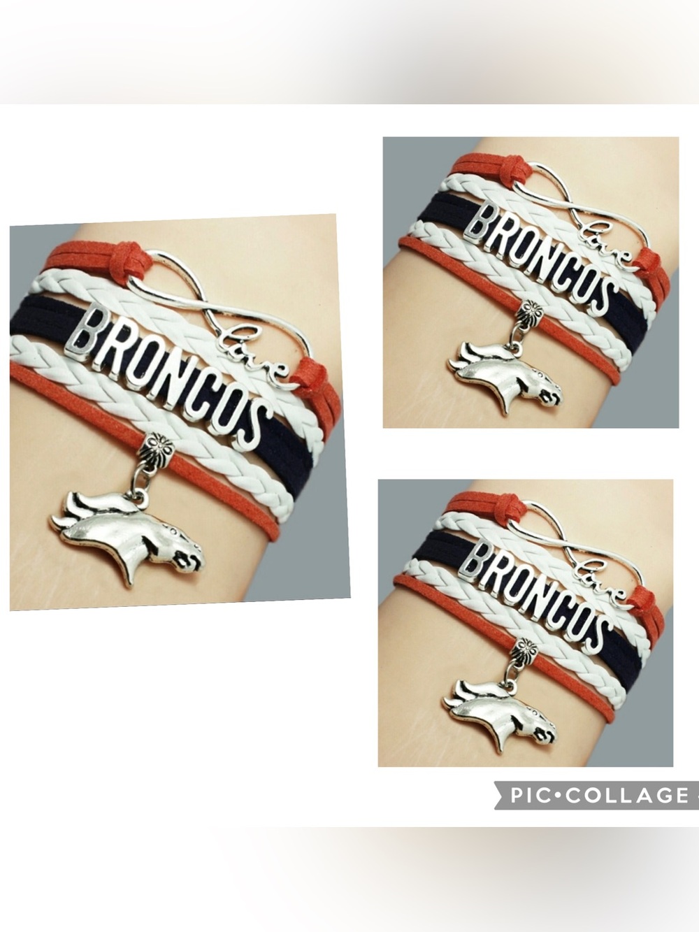 3-new Broncos football team infinity charm bracelets
